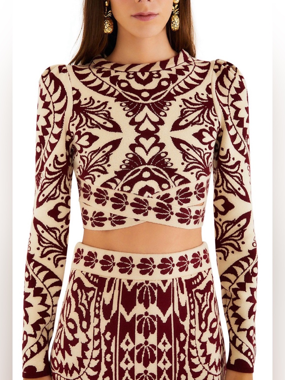 FARM Rio Pineapple Love Knit Top in Off-white